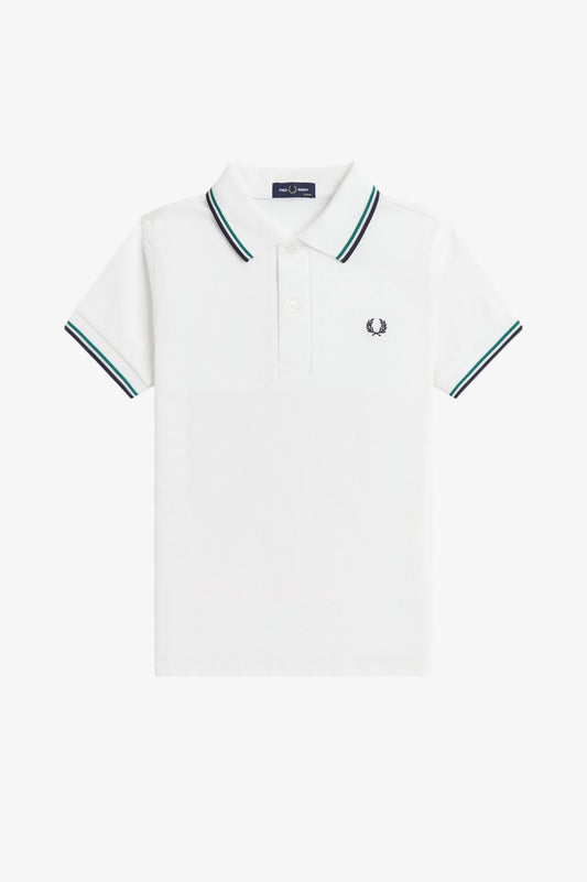 SY3660 Kids Twin Tipped Fred Perry Shirt (Snow White / Sport Green / Navy)