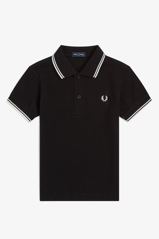 SY3660 Kids Twin Tipped Fred Perry Shirt (Black/ White/ White)