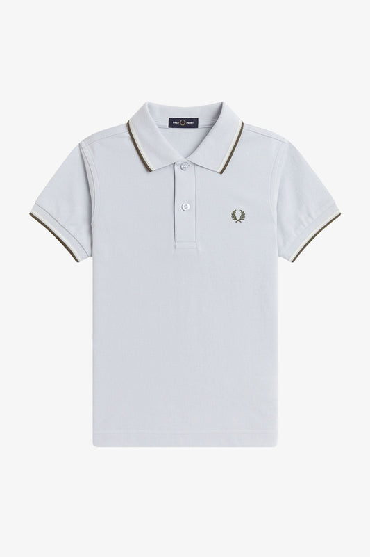 SY3660 Kids Twin Tipped Fred Perry Shirt (Dusky Blue / Ecru / Laurel Wreath Green)