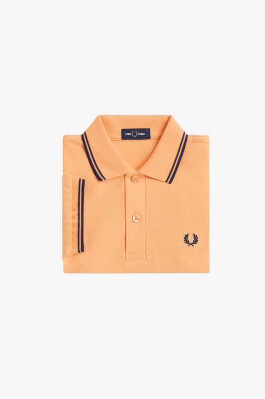 SY3660 Kids Twin Tipped Fred Perry Shirt (Peach/ French Navy/ French Navy)