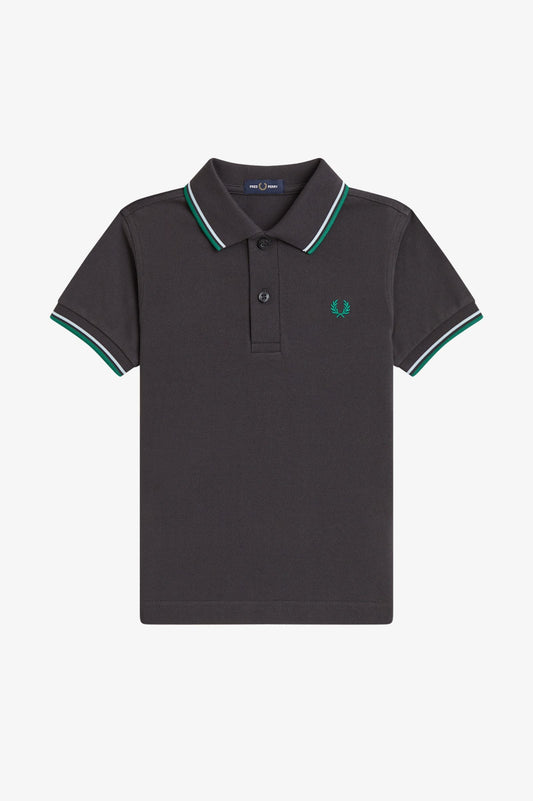 SY3660 Kids Twin Tipped Fred Perry Shirt (Anchor Grey / Light Ice / Sport Green)