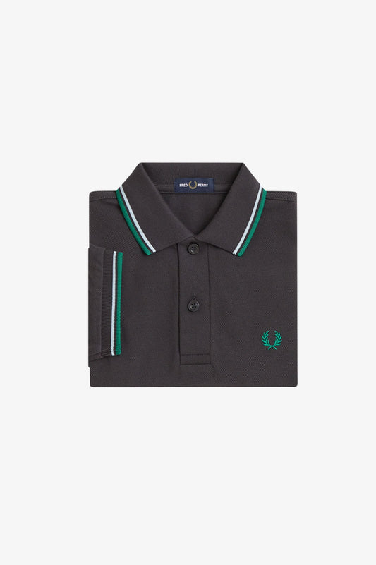 SY3660 Kids Twin Tipped Fred Perry Shirt (Anchor Grey / Light Ice / Sport Green)