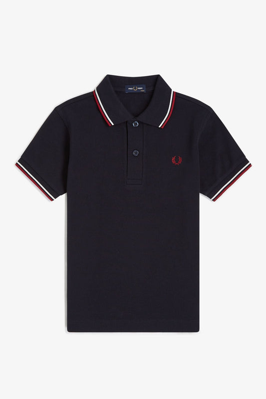 SY3660 Kids Twin Tipped Fred Perry Shirt (Navy / Snow White / Burnt Red)