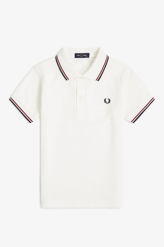 SY3660 Kids Twin Tipped Fred Perry Shirt (Snow White / Burnt Red / Navy)